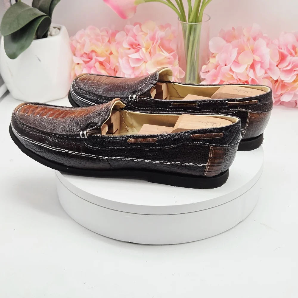 Men’s Ostrich Leather Slip-On Loafers – Size 12 – Brown – Veal Leather Lining